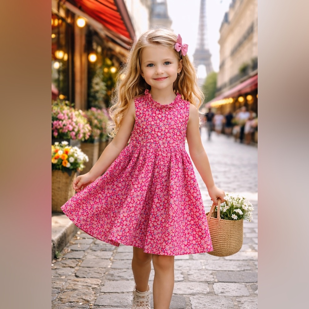French Boutique Designer du Pareil Au Meme Ruffle Neck Floral Dress, 5, MSRP $79
